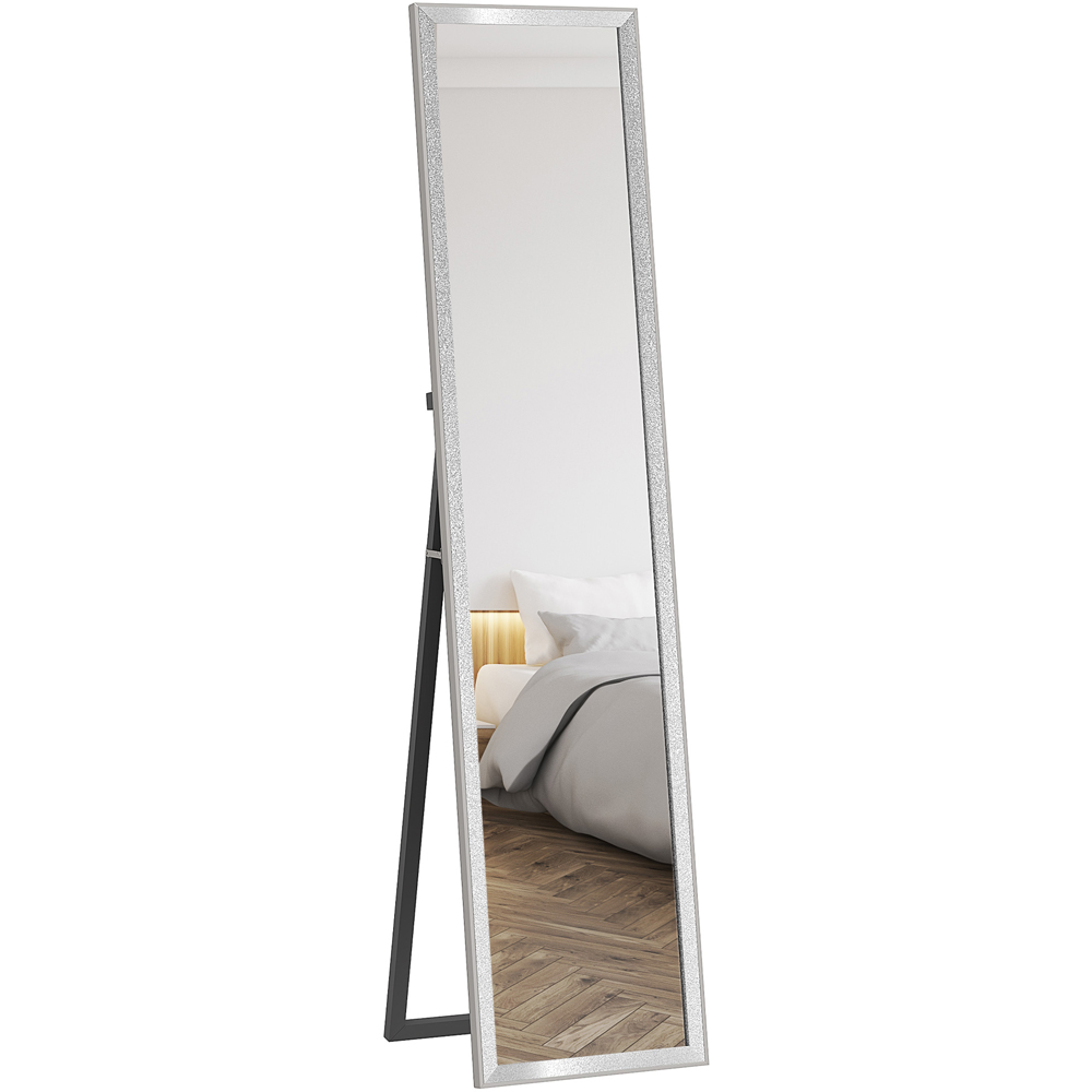 Portland Silver Glittery Frame Full Length Floor Mirror 157 x 37cm Image 1