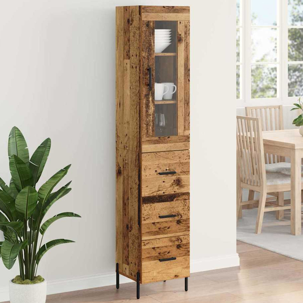 vidaXL Single Glass Door 3 Drawer Old Wood Highboard Image 1