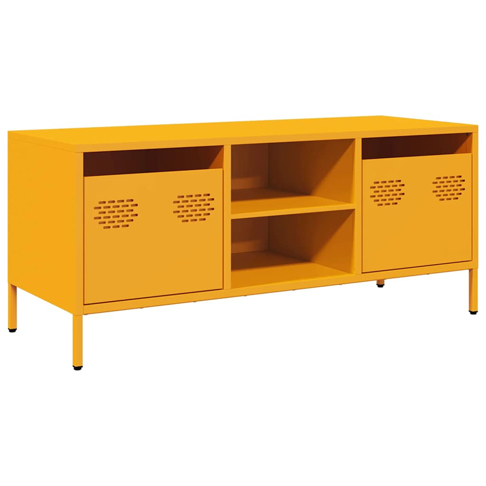 vidaXL 2 Drawer 2 Shelf Mustard Yellow Steel Industrial Style TV Cabinet Image 2