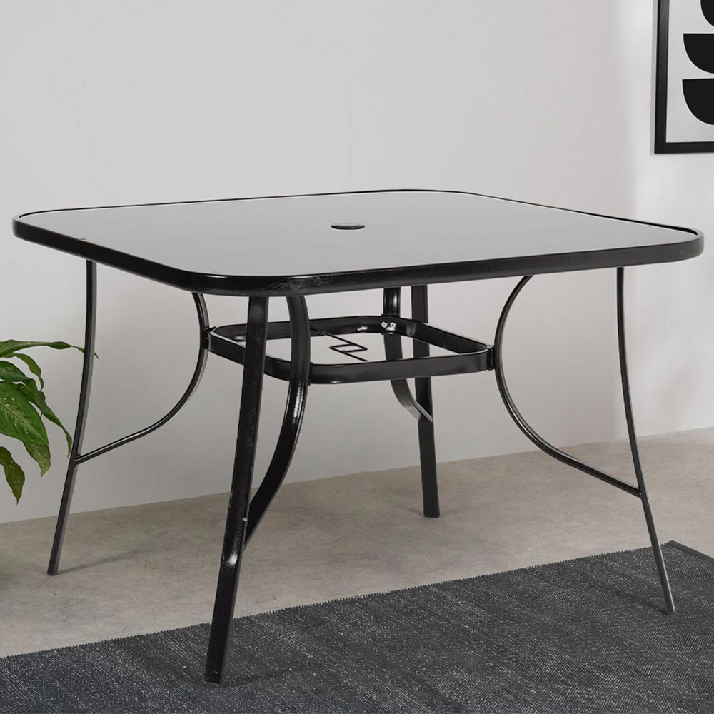 Living and Home Glass 4 Seater Square Garden Dining Table Image 1