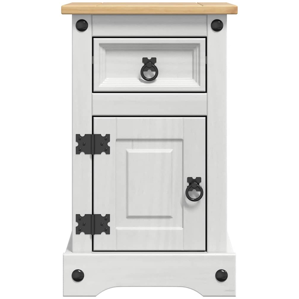 vidaXL Corona Single Door Single Drawer White Solid Pine Wood Bedside Table Image 4