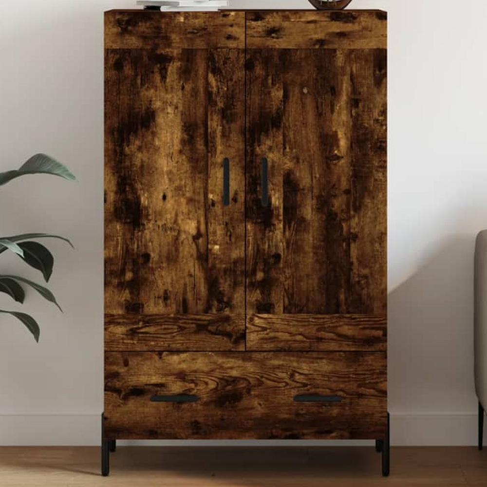 vidaXL 2 Door Single Drawer Smoked Oak Highboard Image 1