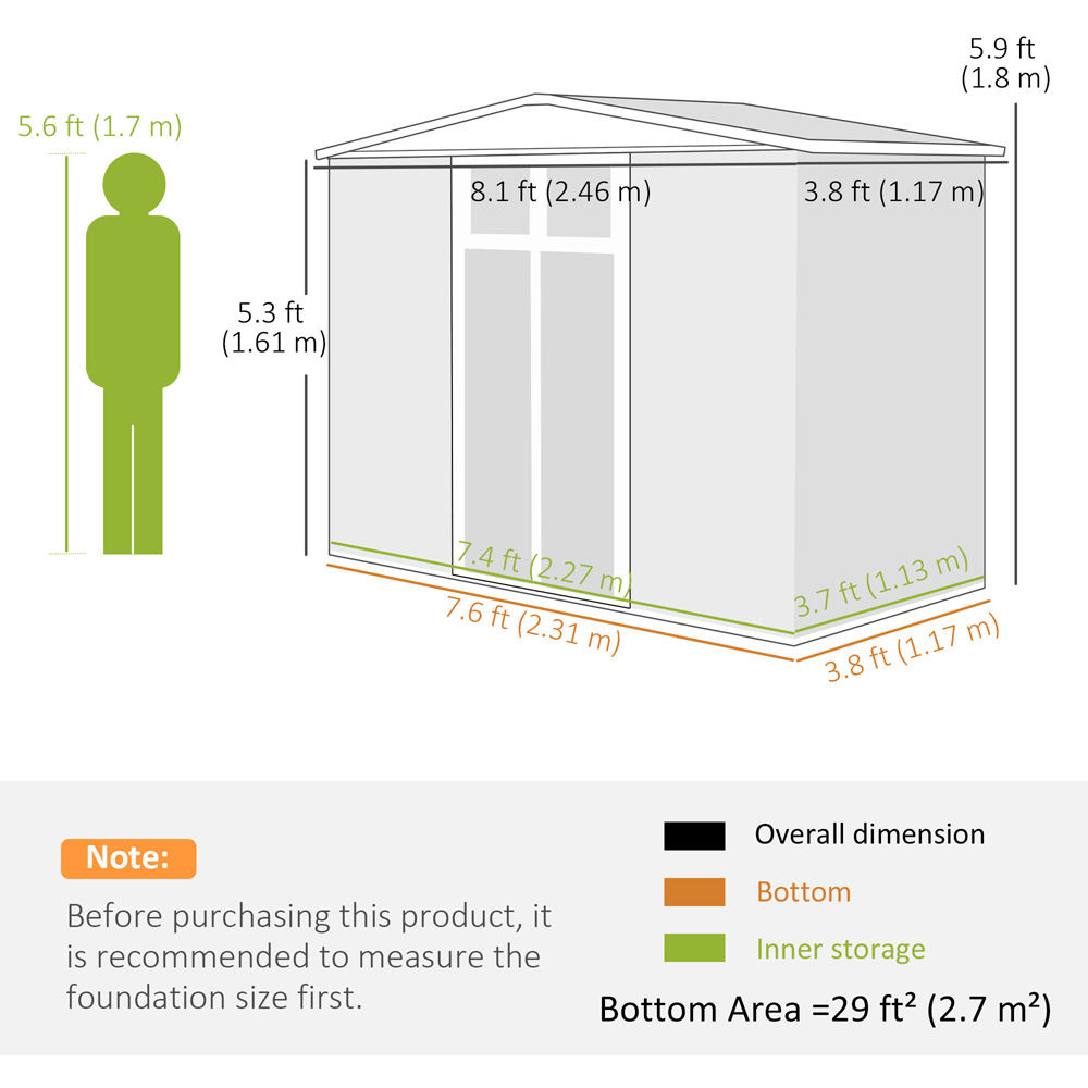 Outsunny 7.6 x 3.8ft Dark Grey Metal Garden Storage Shed Image 9