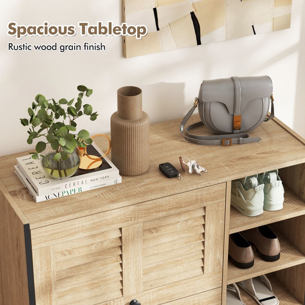 Costway Oak 2 Door 4 Shelf Shoe Cabinet Image 6