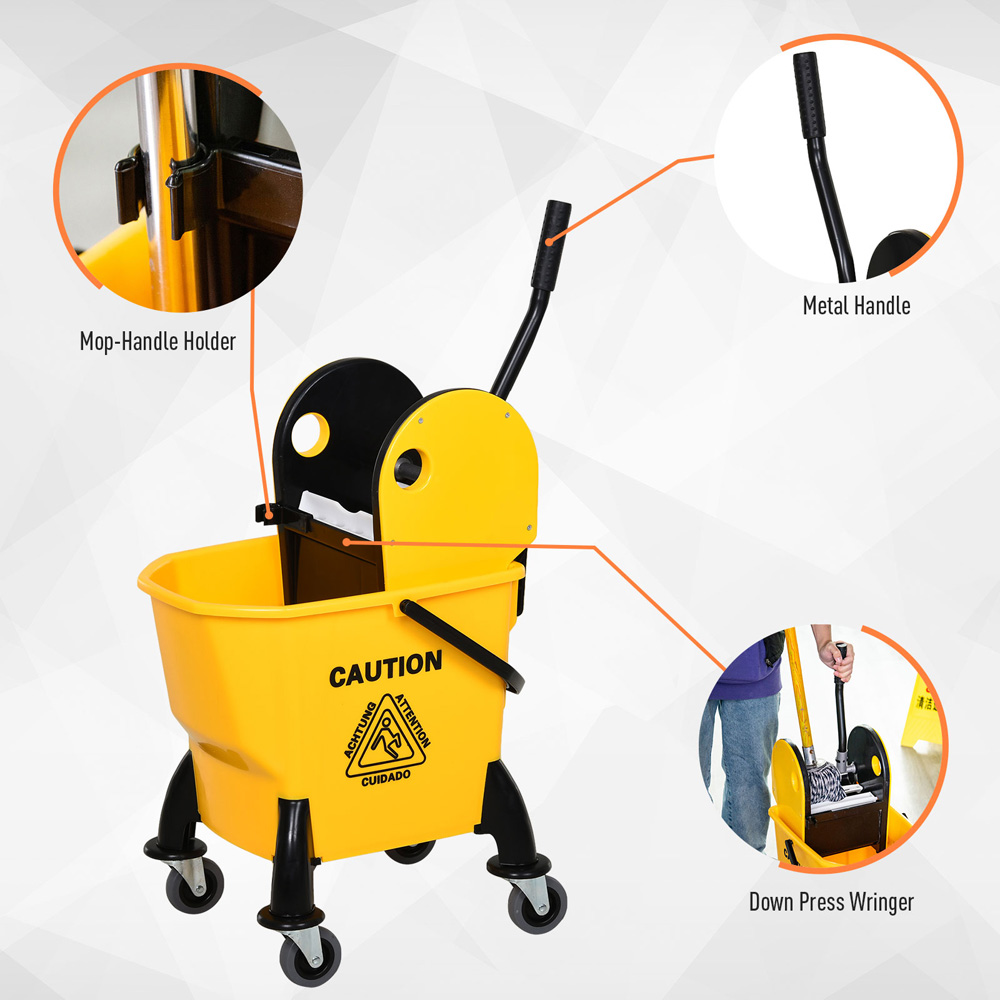 HOMCOM Yellow Mop Bucket and Water Wringer 26L Image 6
