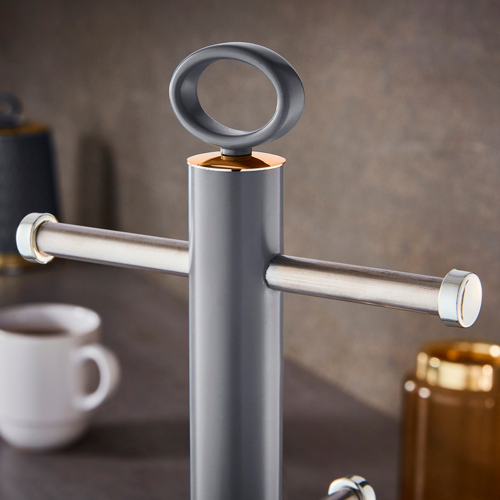 Tower Empire 6 Cup Grey Mug Tree and Kitchen Towel Roll Holder Image 6