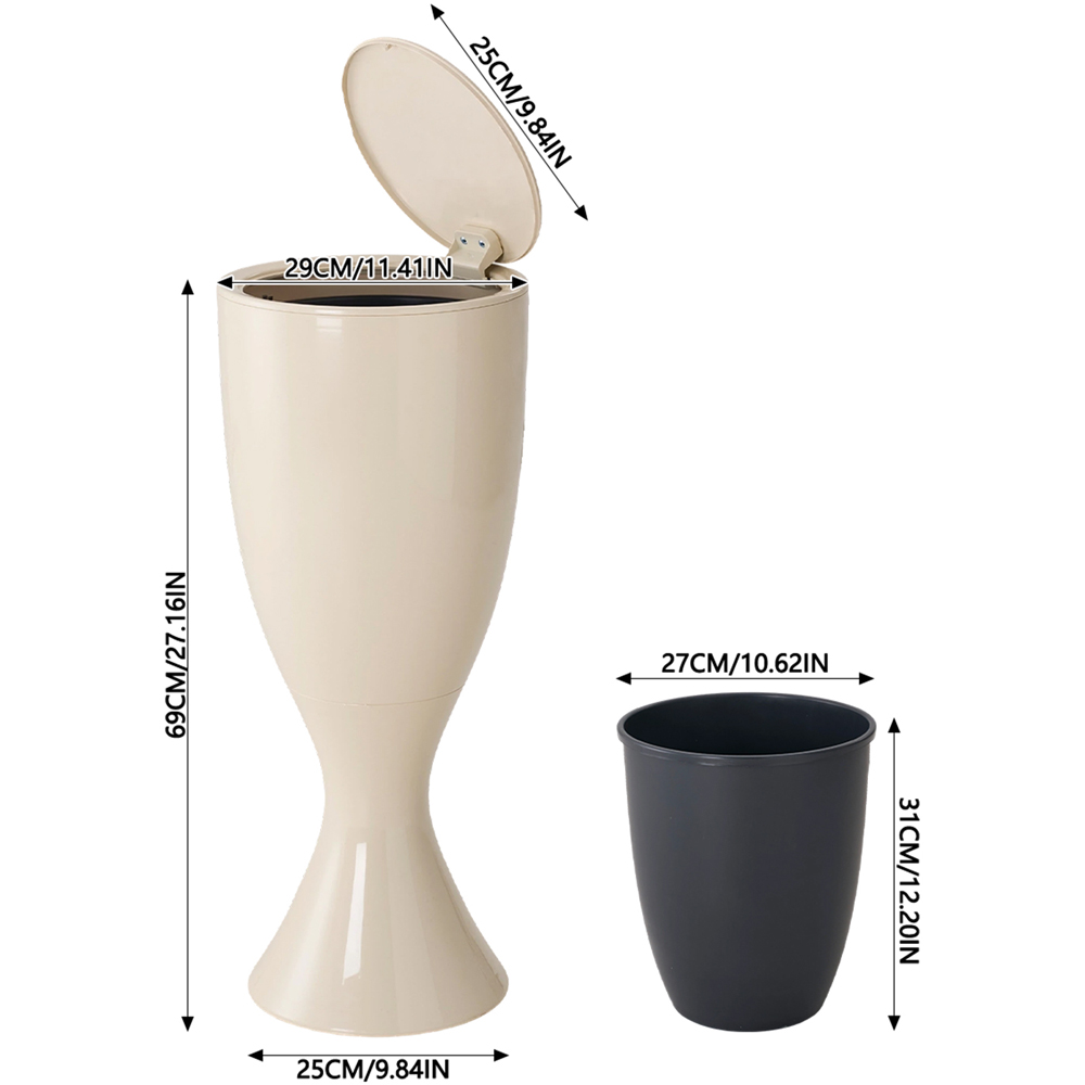 Living and Home Cream White Goblet Shape Rubbish Bin with Wheels 13L Image 8