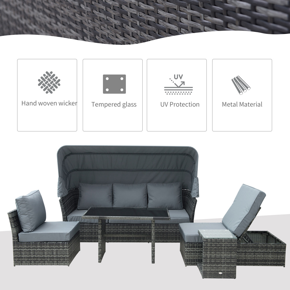 Outsunny 5 Seater Mixed Grey Rattan Garden Sofa Set Image 4