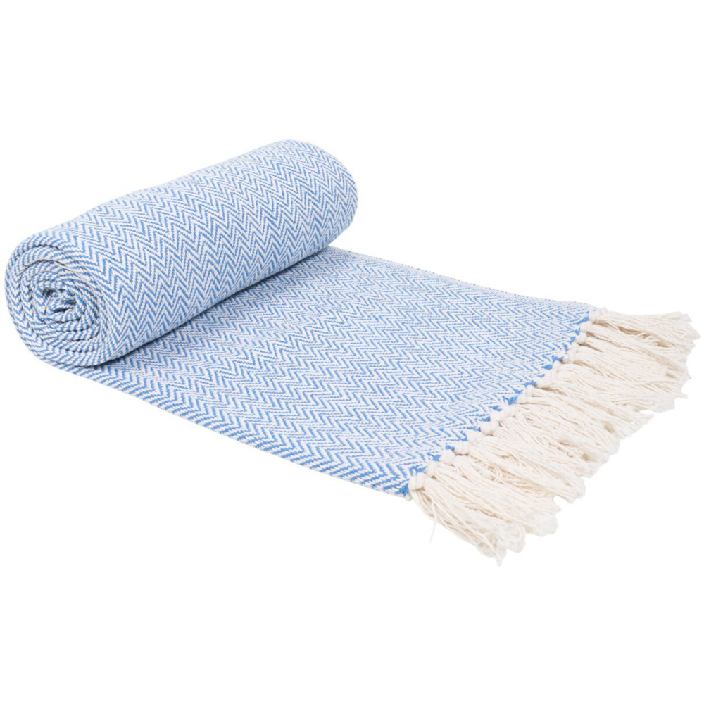 Chevron Woven Throw Blue Image 3