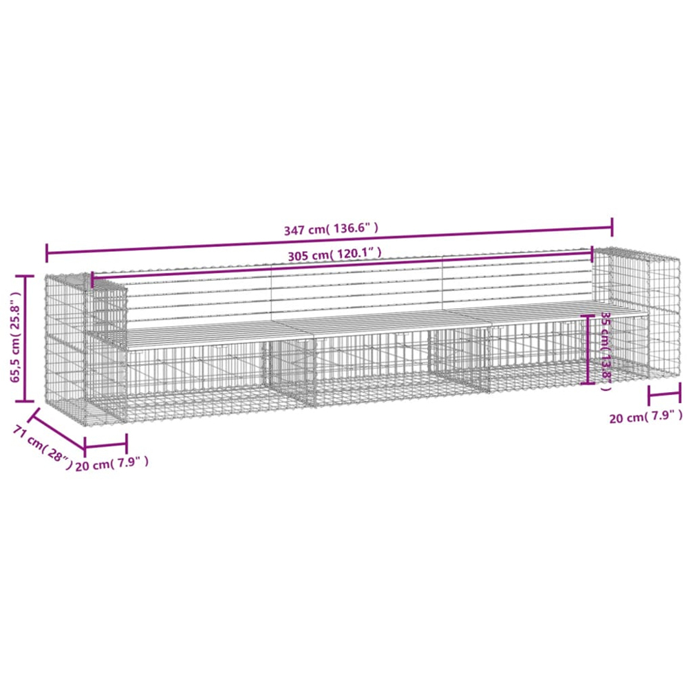 vidaXL 6 Seater Natural Solid Wood Pine Gabion Garden Bench Image 6