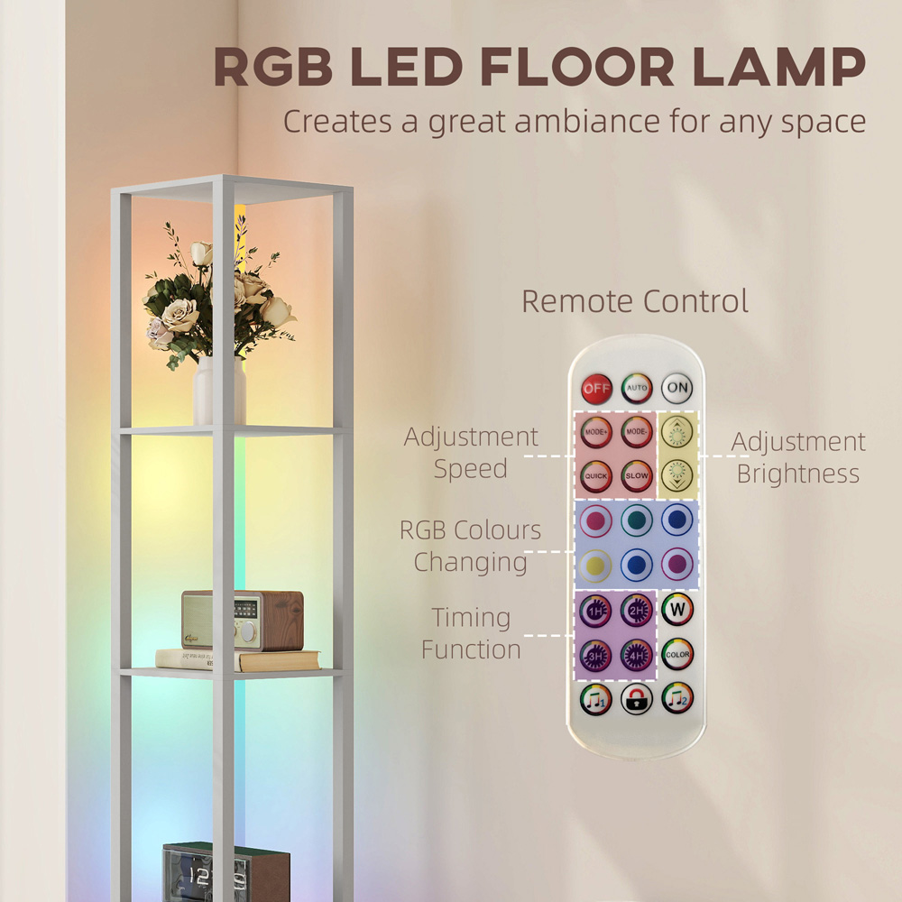 HOMCOM 4 Shelf Grey RGB LED Floor Lamp with Remote Image 8