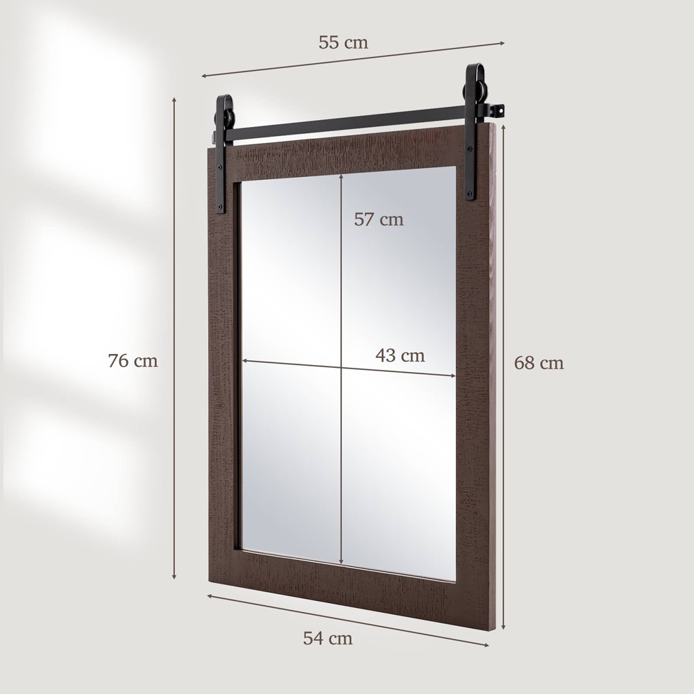 Costway Walnut Solid Wood Frame Wall Mirror 76 x 55cm Image 9