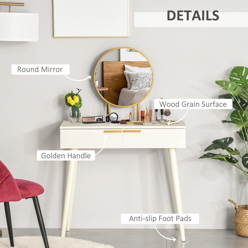 Portland 2 Drawer White Dressing Table with Mirror Image 5