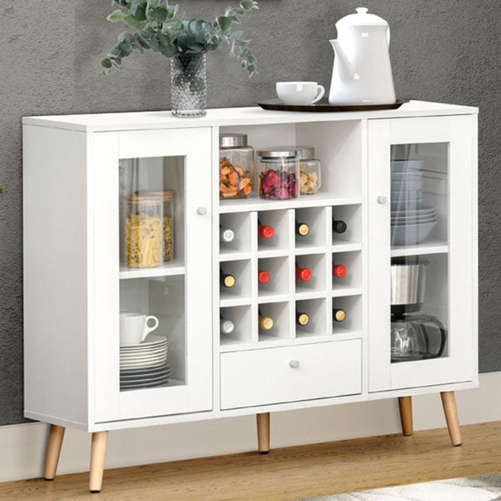 Portland 2 Door Single Drawer White Sideboard with Wine Racks Image 1