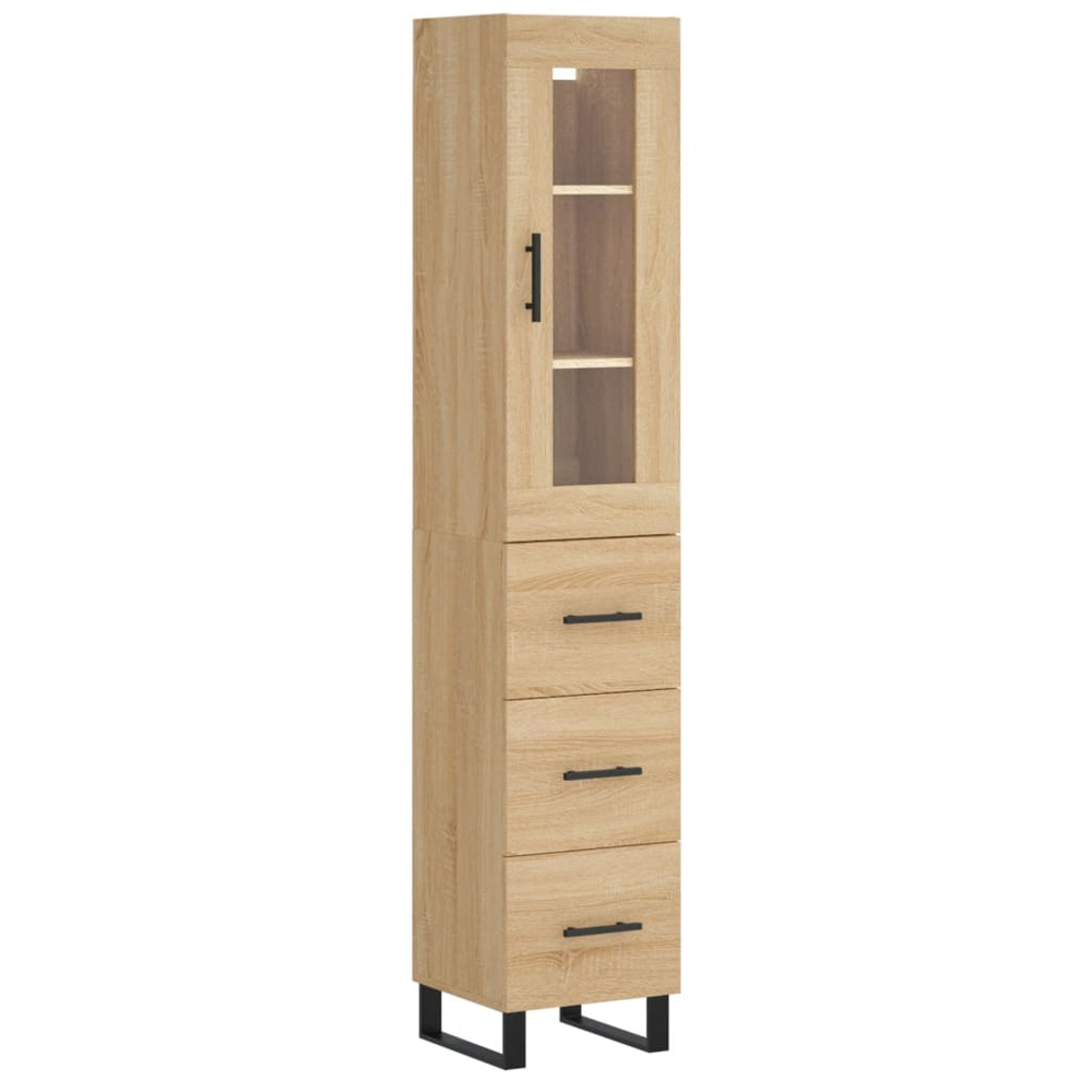 vidaXL Single Glass Door 3 Drawer Sonoma Oak Highboard Image 2
