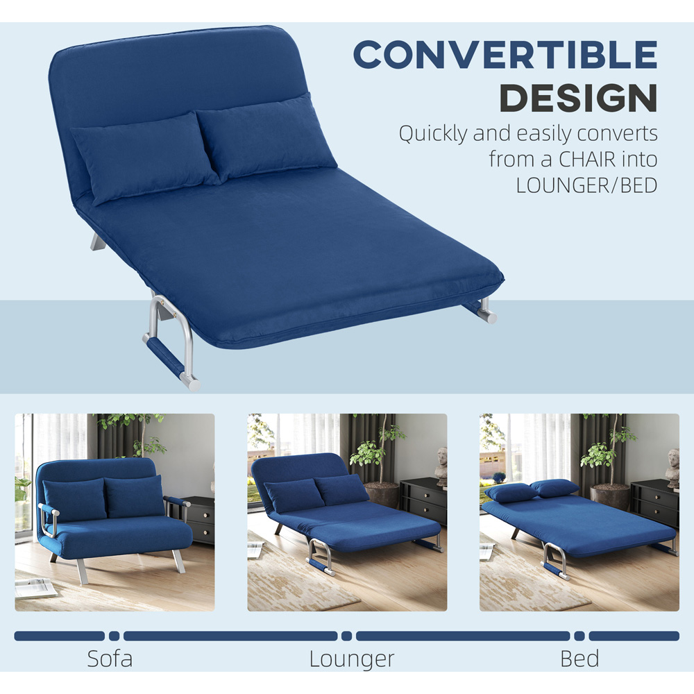 Portland 2 Seater Dark Blue Sofa Bed with Adjustable Backrest and Pillows Image 7
