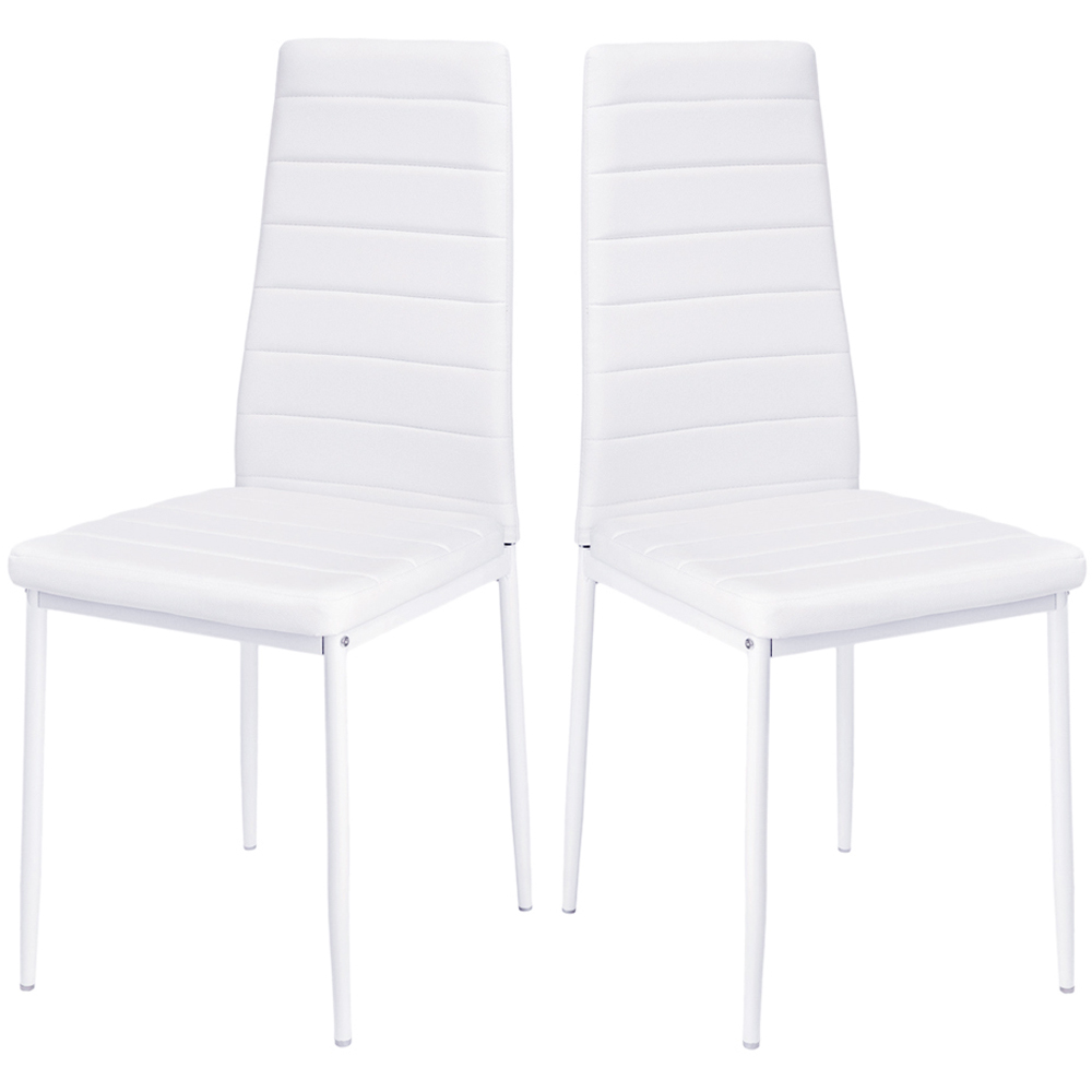 Living and Home Set of 2 White PU Leather Armless High Back Dining Chair Image 4