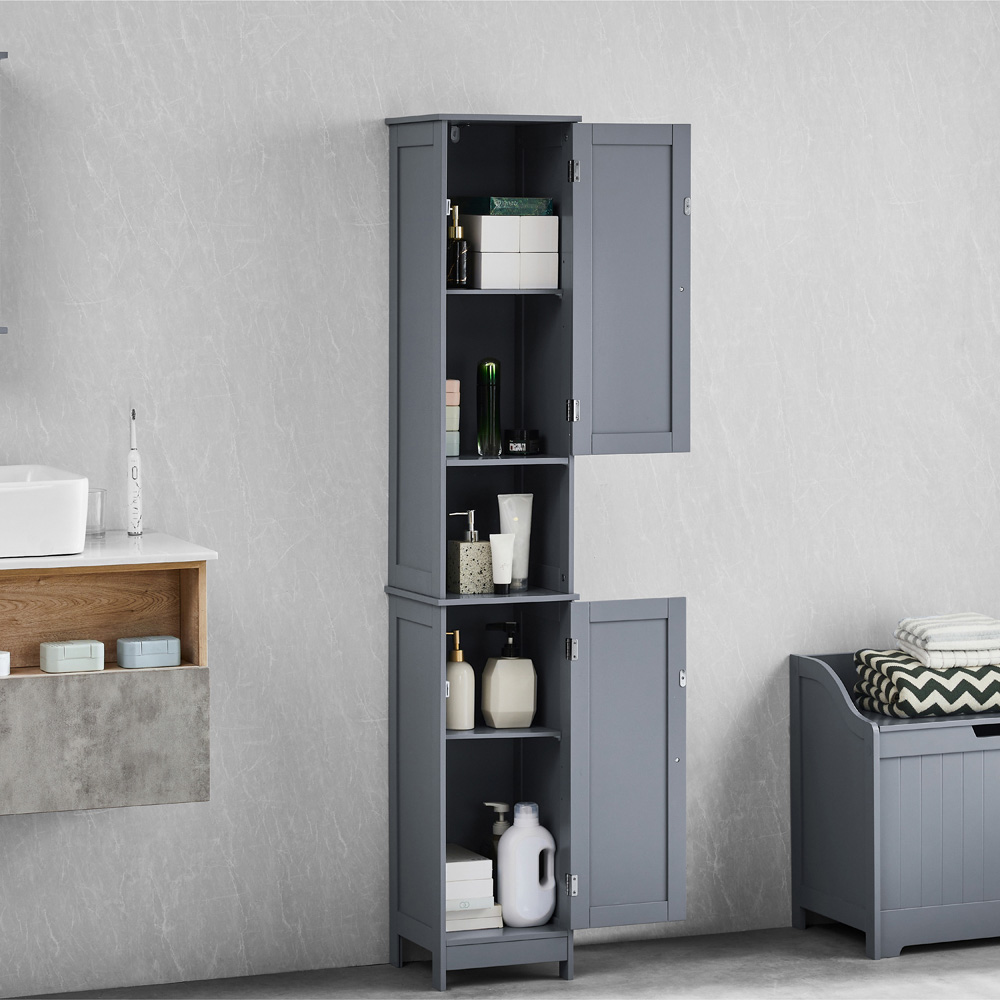 BATH VIDA Priano 2 Door Single Shelf Grey Floor Standing Bathroom Cabinet Image 4