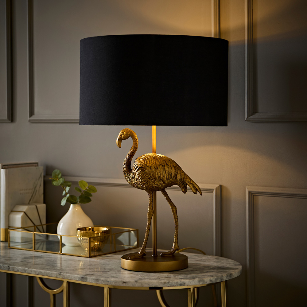 ValueLights Flo Flamingo Black and Gold Shade Brushed Bronze Table Lamp with Bulb Image 2