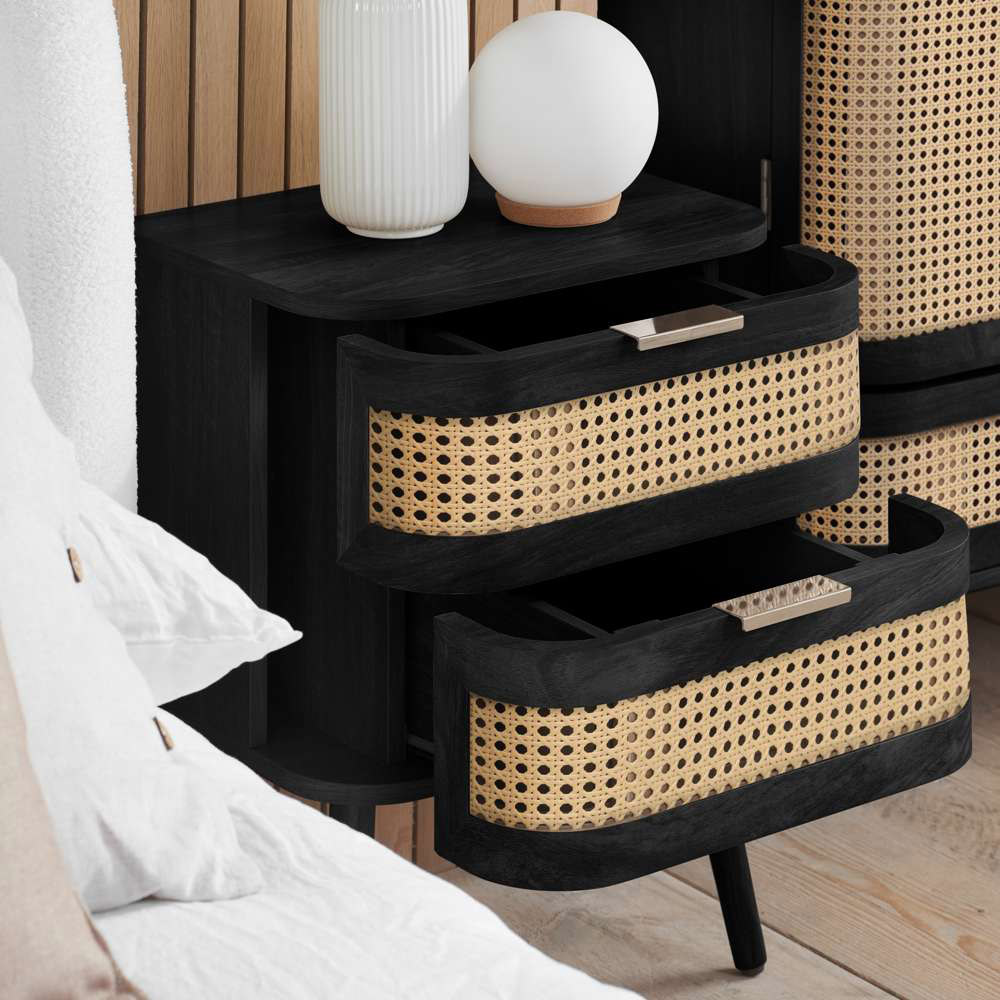 Birlea Noah 2 Drawer Black Rattan Bedside Table Image 7