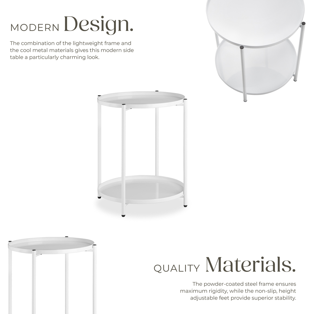 tectake Oxford 2 Shelf White Round Bedside Table Image 4