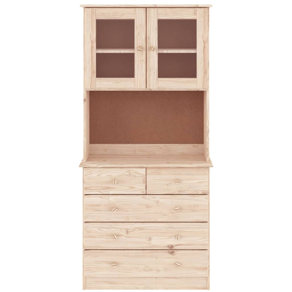 vidaXL 2 Glass Door 5 Drawer Single Shelf Natural Solid Pine Wood Highboard Image 4