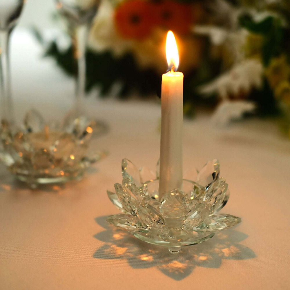 Avilo Multi-Faceted Crystal Glass Lotus Candle Holder Image 3