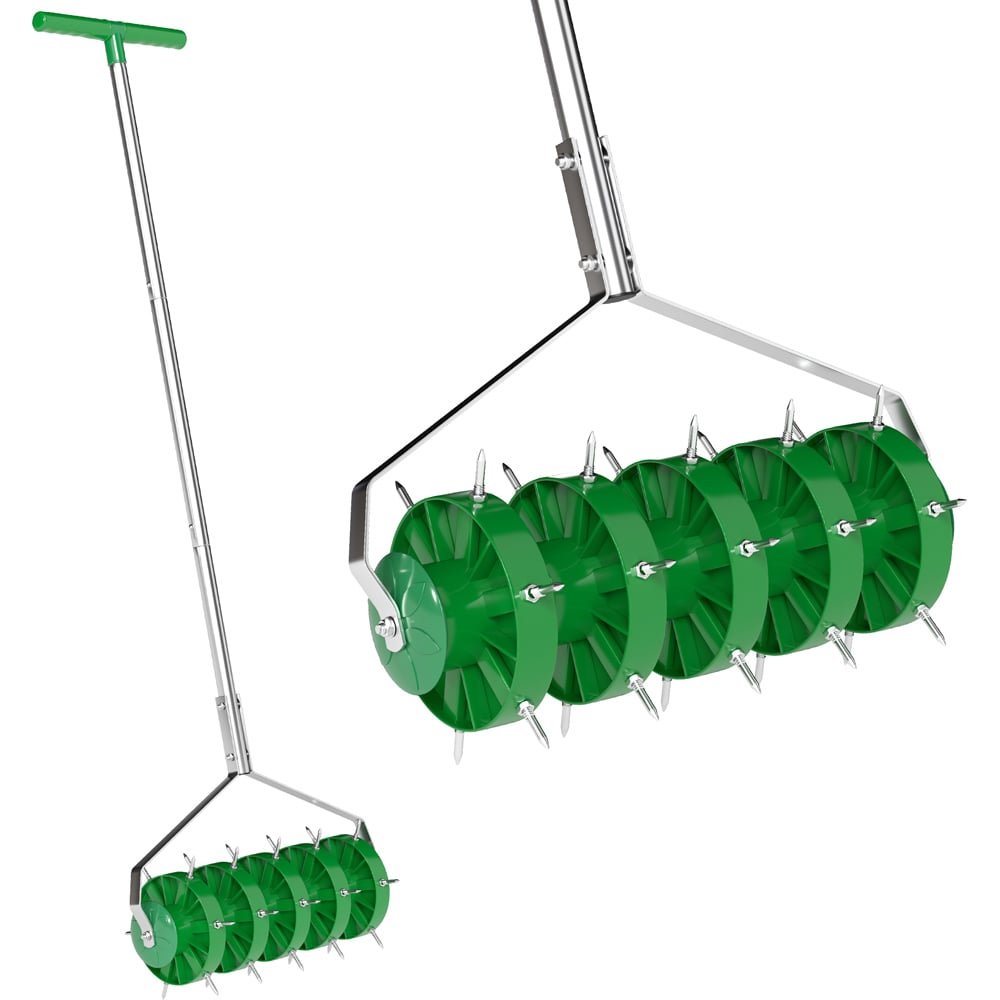 Outsunny Green Spike Roller with 3 Piece Handle and T Bar Grip 15cm Image 1