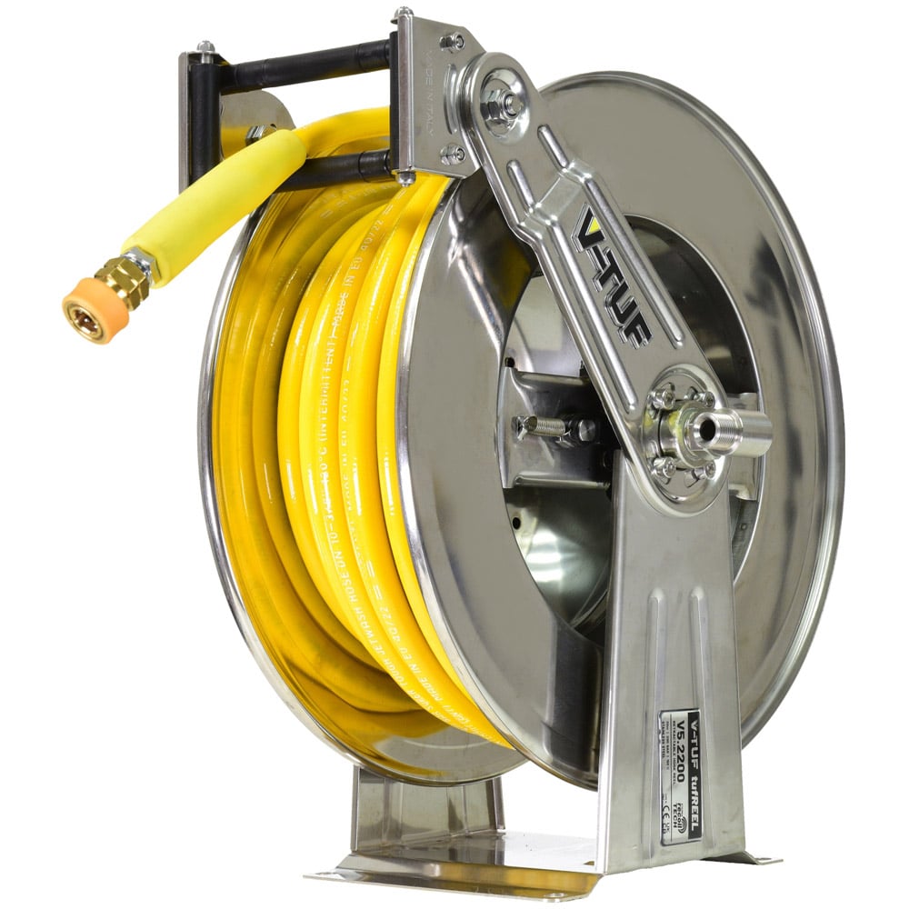 V-TUF Retractable Stainless Steel tufREEL and Yellow tufCOVER Hose MSQ Kit 20m Image 1