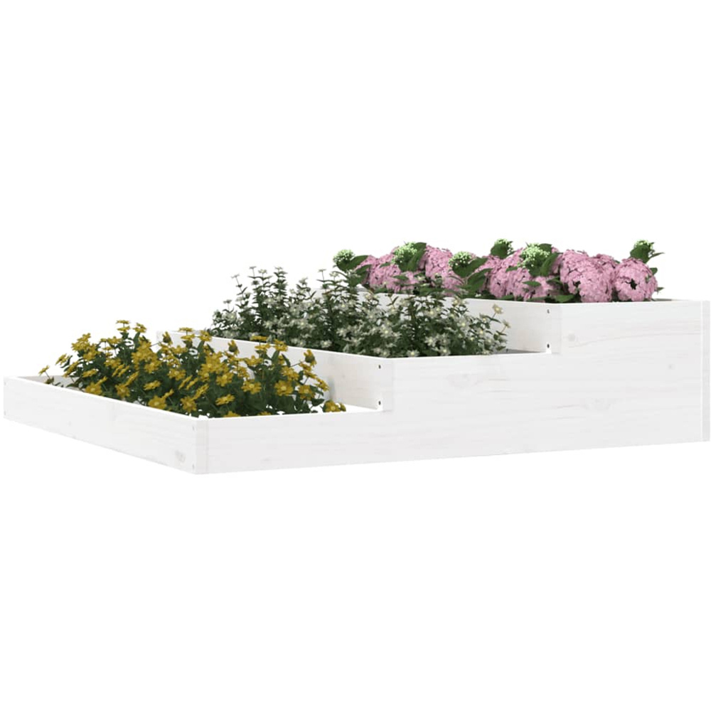 vidaXL White Solid Pine Wood Stair Step Garden Planter 27 x 107 x 107cm Image 2