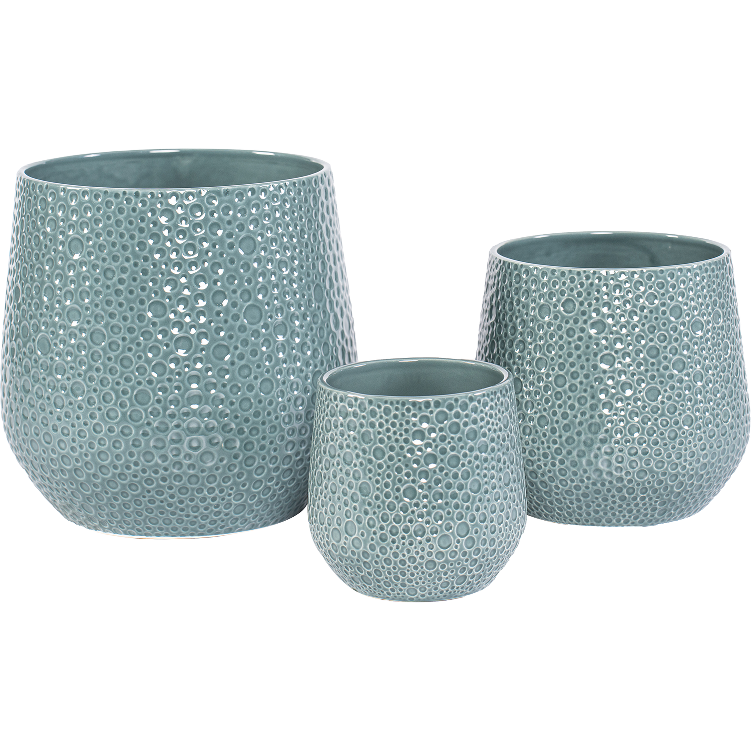 Bubble Finish Ceramic Pot - Teal  / 16cm Image 2