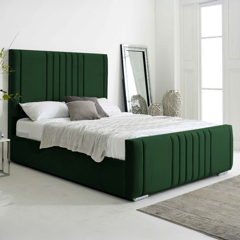 Eleganza Home Willard Double Green Plush Velvet Bed Frame with Headboard Image 1