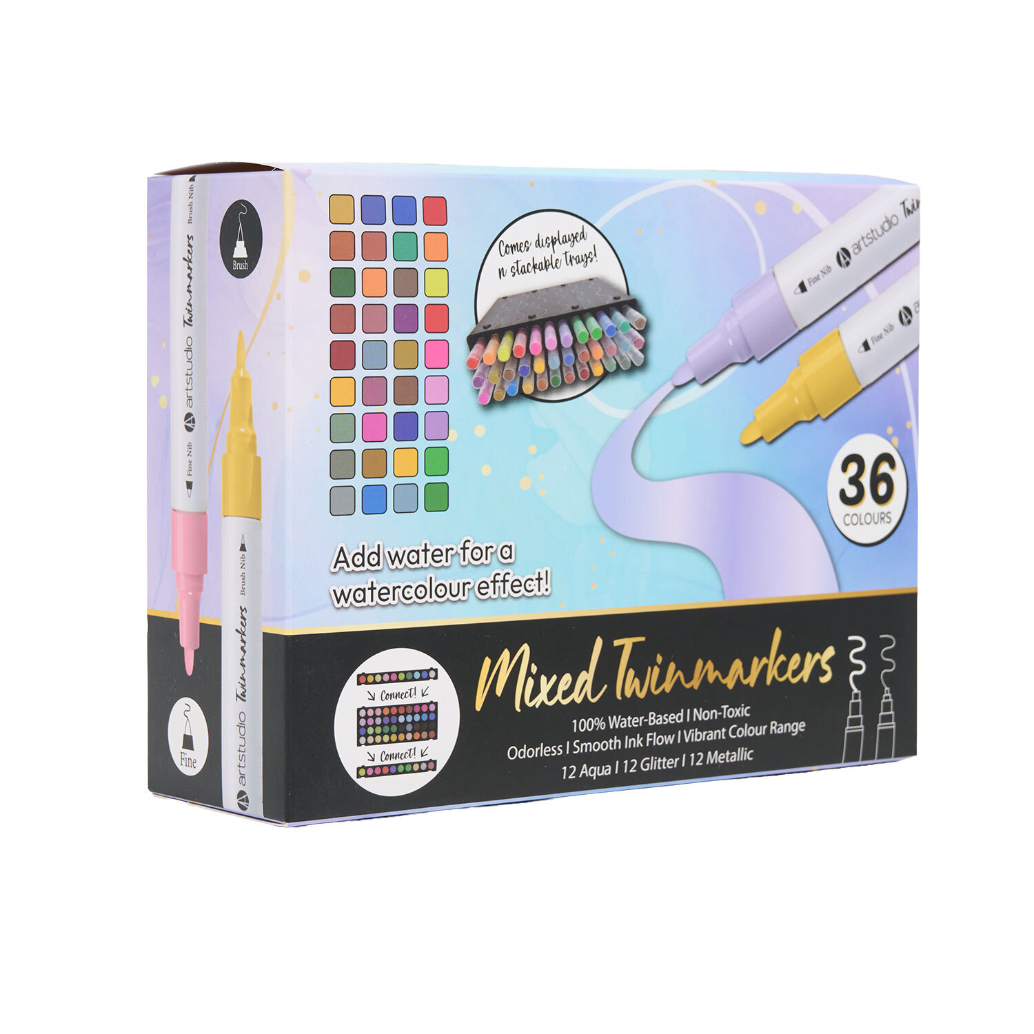 Pack of 36 Mixed Twin Markers in Tray Image 2