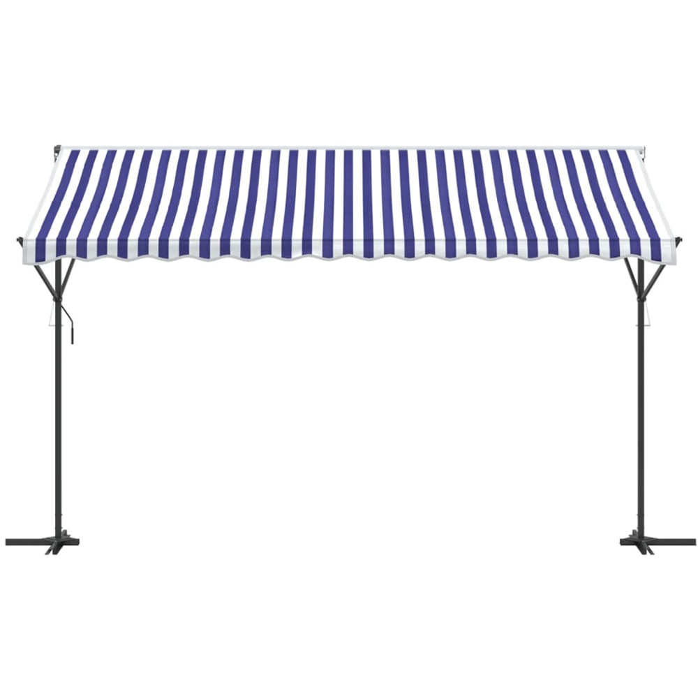 vidaXL Blue and White Retractable Free Standing Awning with Handle Crank 4 x 3m Image 3