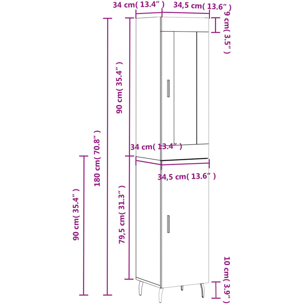 vidaXL 2 Door Grey Sonoma Highboard Image 7
