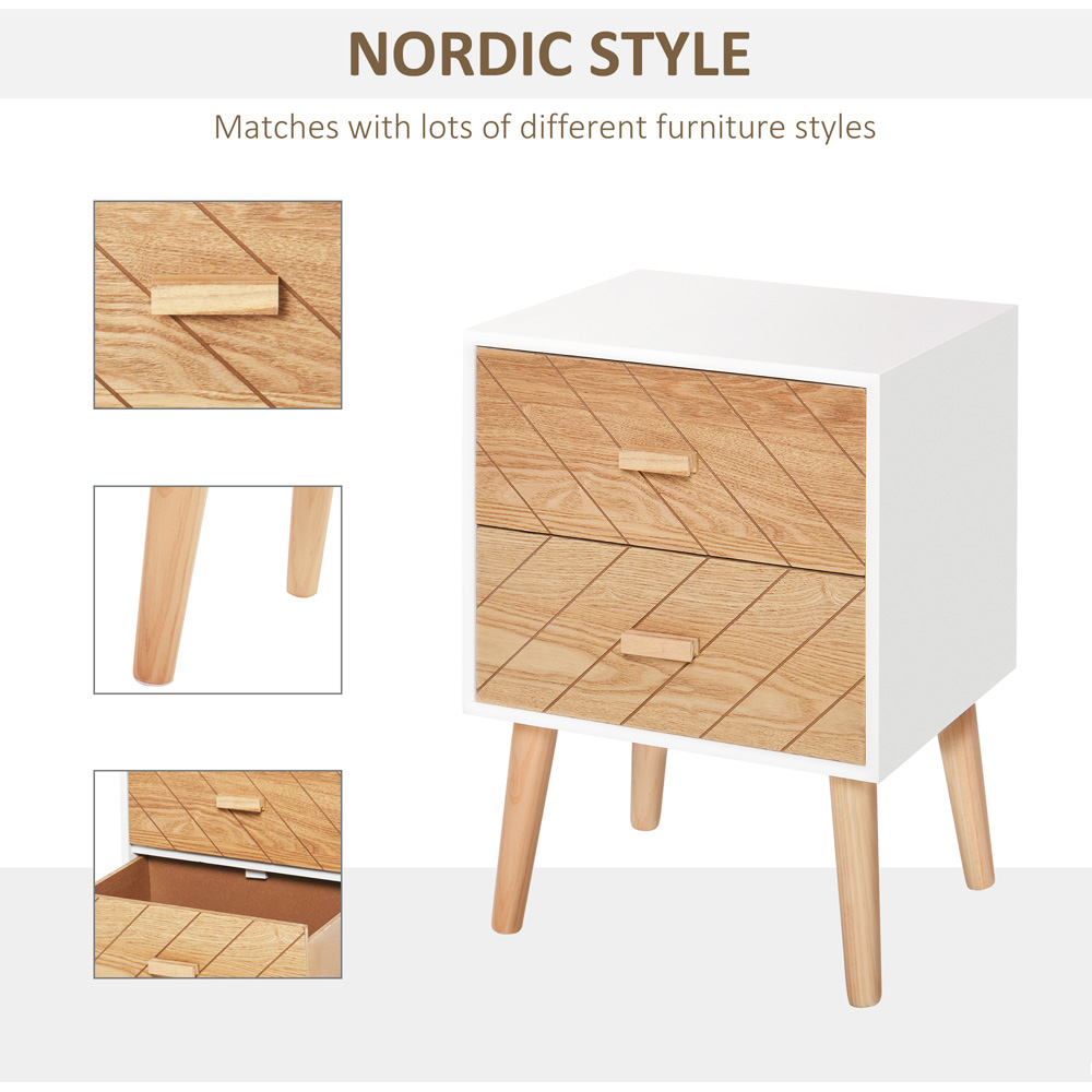 Portland Nordic 2 Drawer White Wooden Bedside Table Image 5