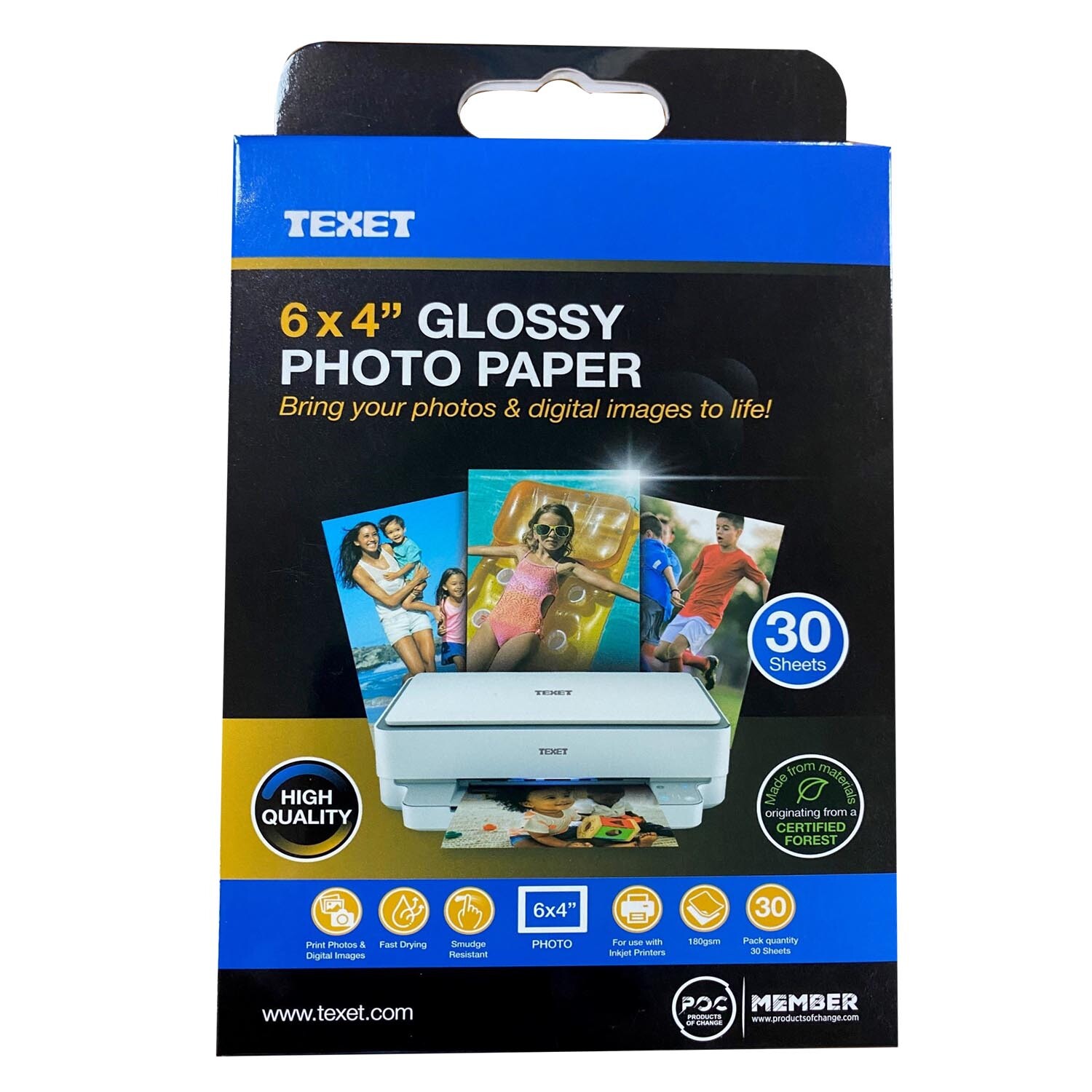 Pack of 30 Texet Glossy Photo Paper - 6x4" Image