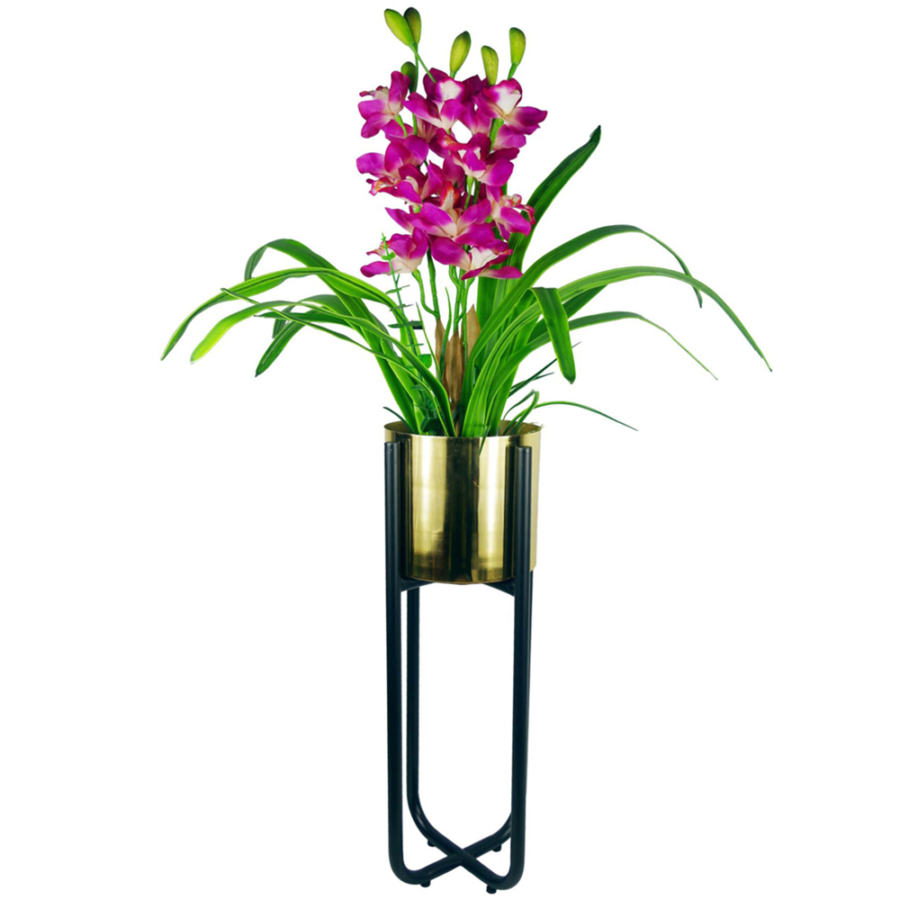 Botanik Leaf Design Black Metal Planter Stand and Copper Plant Pot Set Image 4