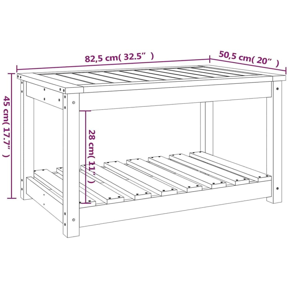 vidaXL Single Shelf White Solid Pine Wood Slatted Garden Table 82.5 x 50.5cm Image 8