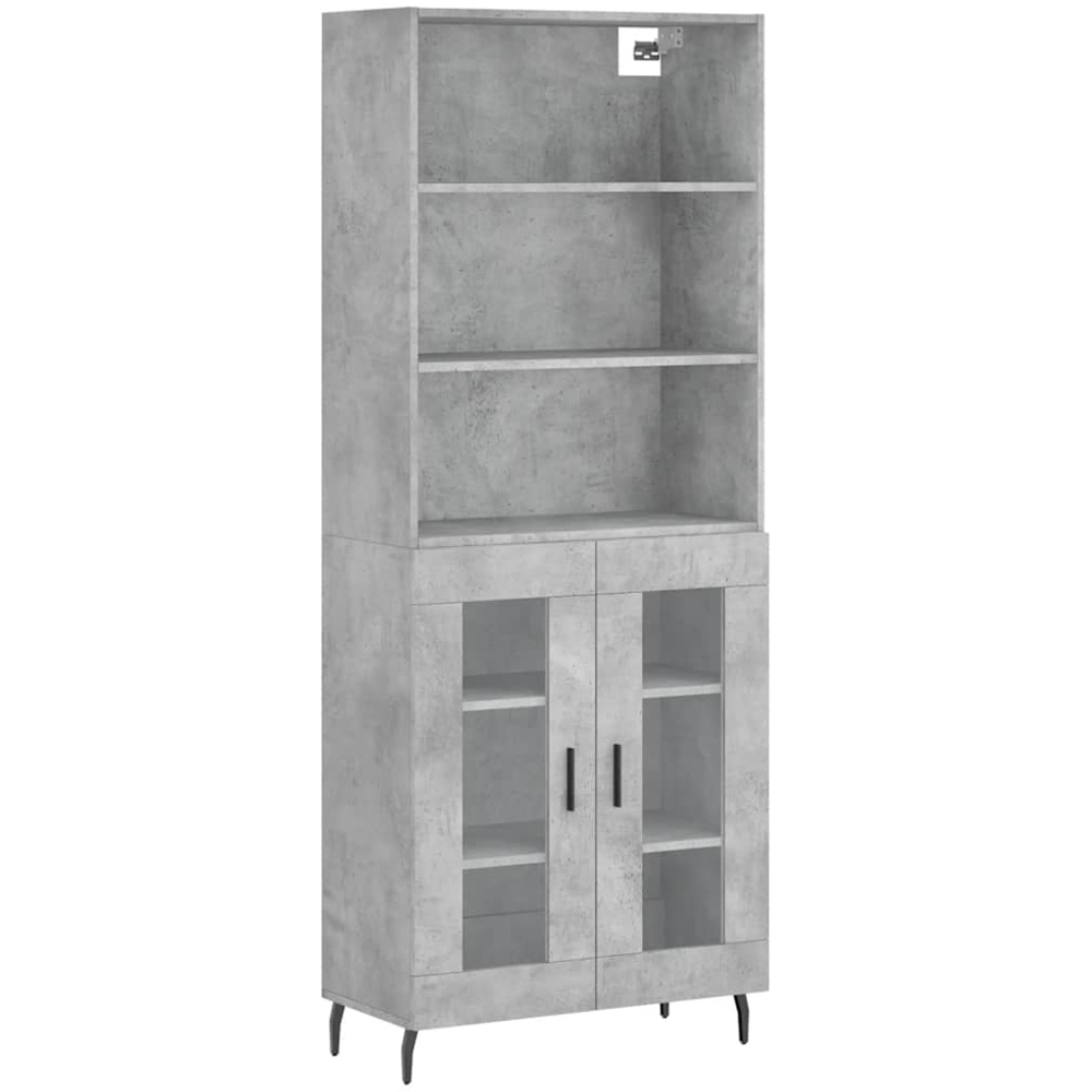 vidaXL 2 Glass Door 3 Shelf Concrete Grey Tall Highboard Image 2