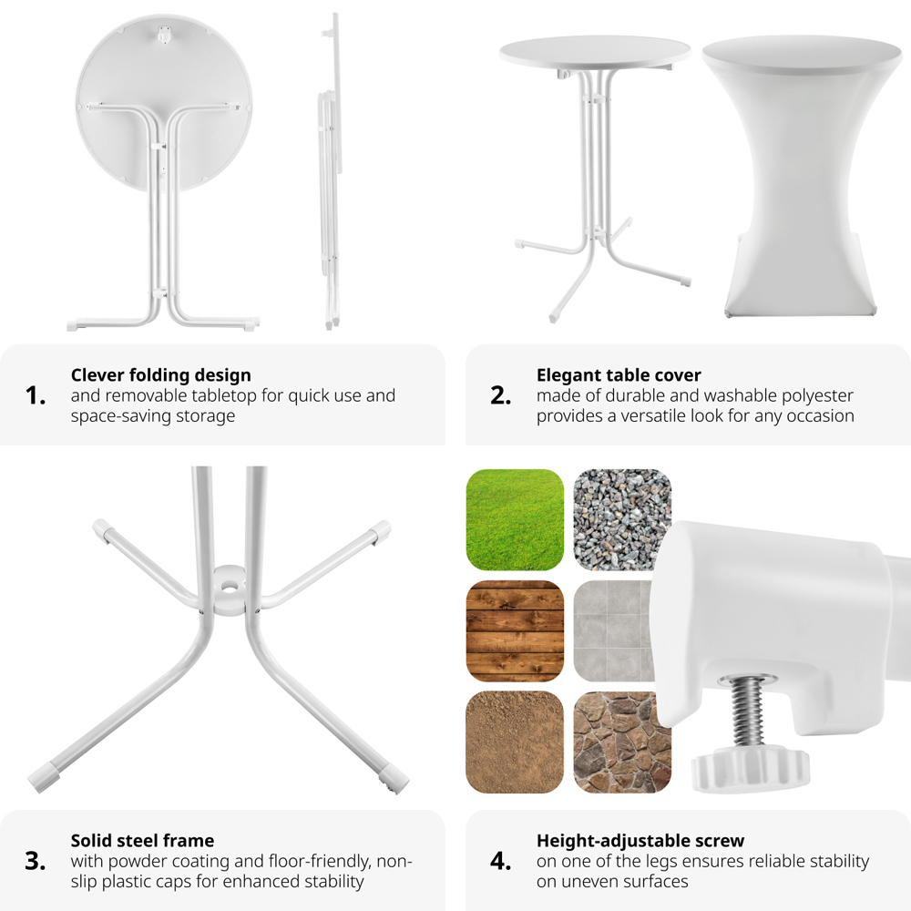 tectake White Folding Bar Table Cover 90 x 110cm Image 8