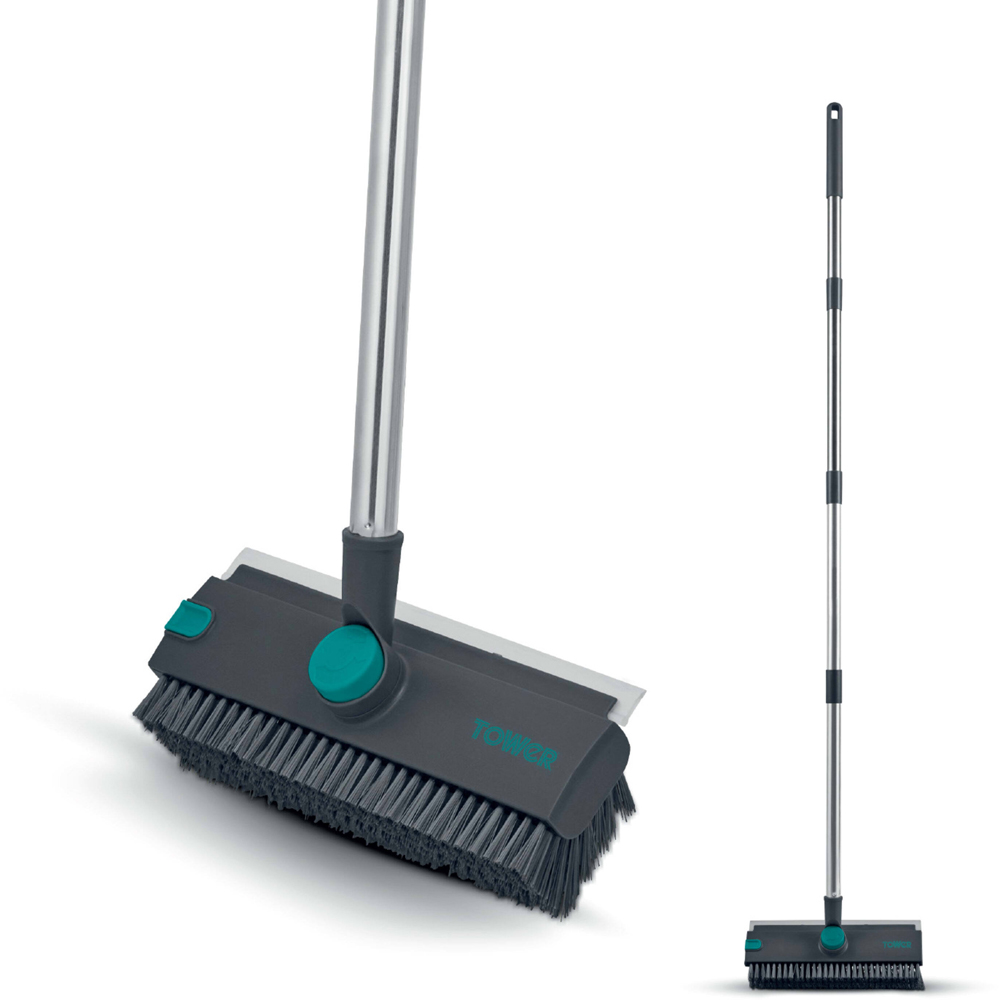 Tower 2-in-1 Teal Floor Scrubbing Brush with Squeegee Image 3