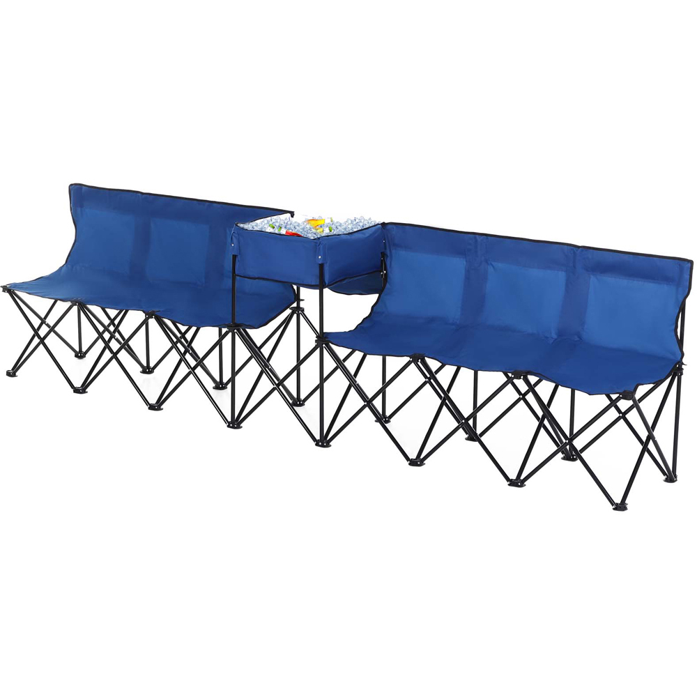 Outsunny 6 Seater Blue Folding Steel Camping Bench with Cooler Bag Image 1