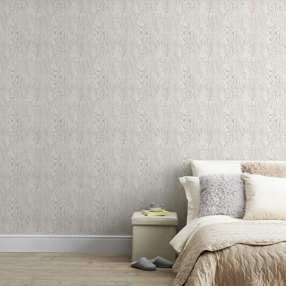 Wilko Wallpaper Wood Grain Rose Gold Wilko