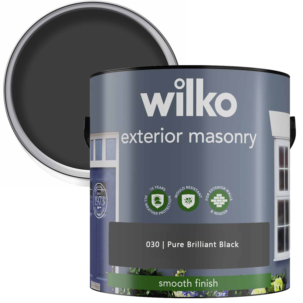 Wilko Pure Brilliant Black Smooth Masonry Paint 2.5L Image 1