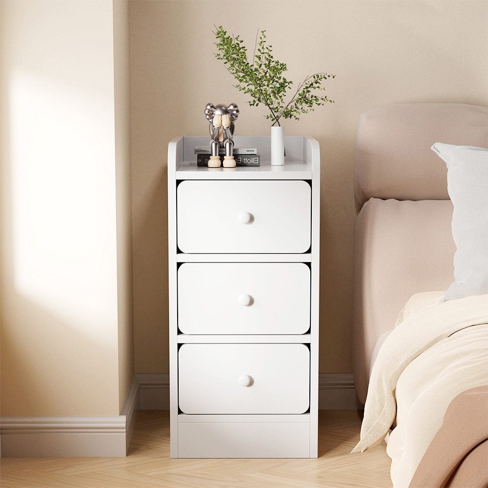 Living and Home 3 Drawer Warm White Bedside Table Image 8