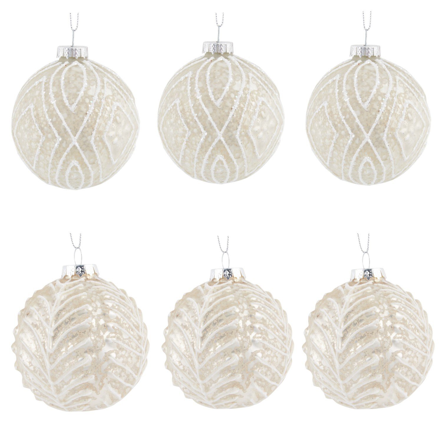 Set of 6 Antique Baubles Ivory Image 1