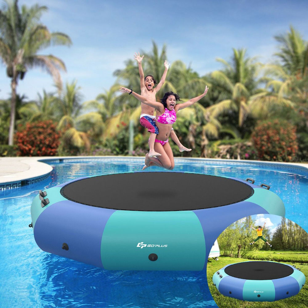 Costway Kids 10ft Blue Inflatable Water Trampoline with Electric Inflator Image 3