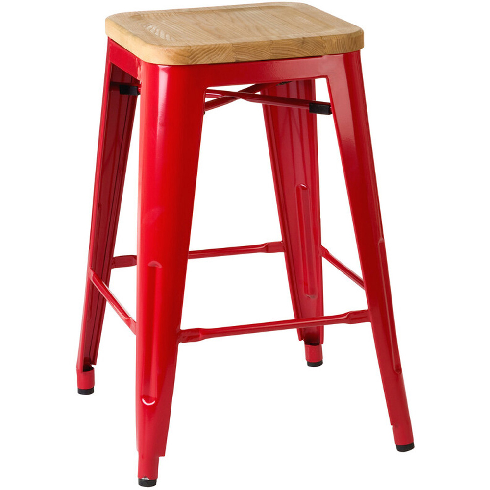 Premier Housewares Aldgate Red Metal and Wood Industrial-Style Bar Stool Image 2