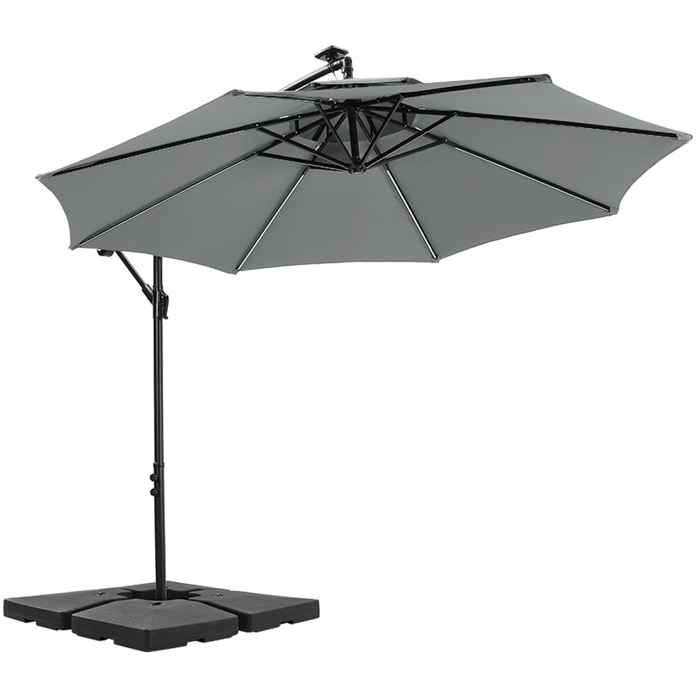Living and Home Dark Grey 2 Tier Solar Light Cantilever Parasol with Square Base 3m Image 1